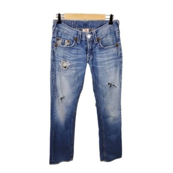 True Religion Bobby Men's Destroyed Straight Leg Jeans Blue Size 29X33 - Picture 1 of 6